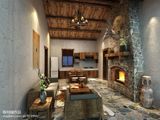 浙江麗水大山峰度假民宿-裝修設計效果圖-陳邦強設計師作品-設計本